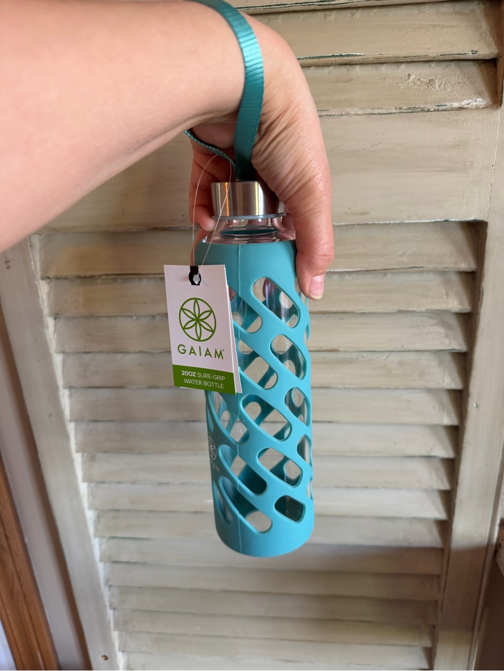 GAIAM Aqua Silicone-Sleeve Glass Water Bottle with Wrist Strap